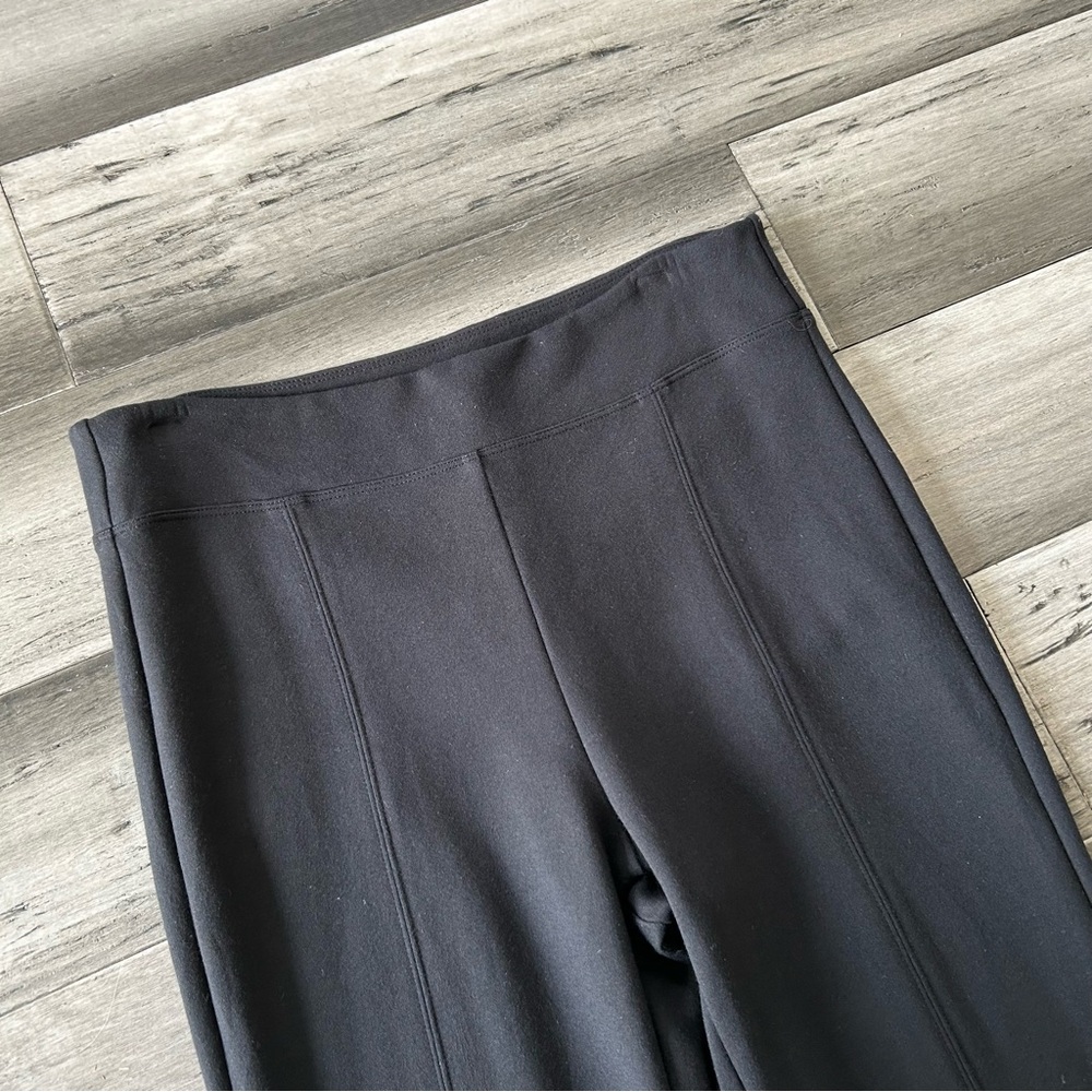 Cabi Black Tuxedo Flegging High Rise Flared Leggings w/ Split Hem - Picture 5 of 8